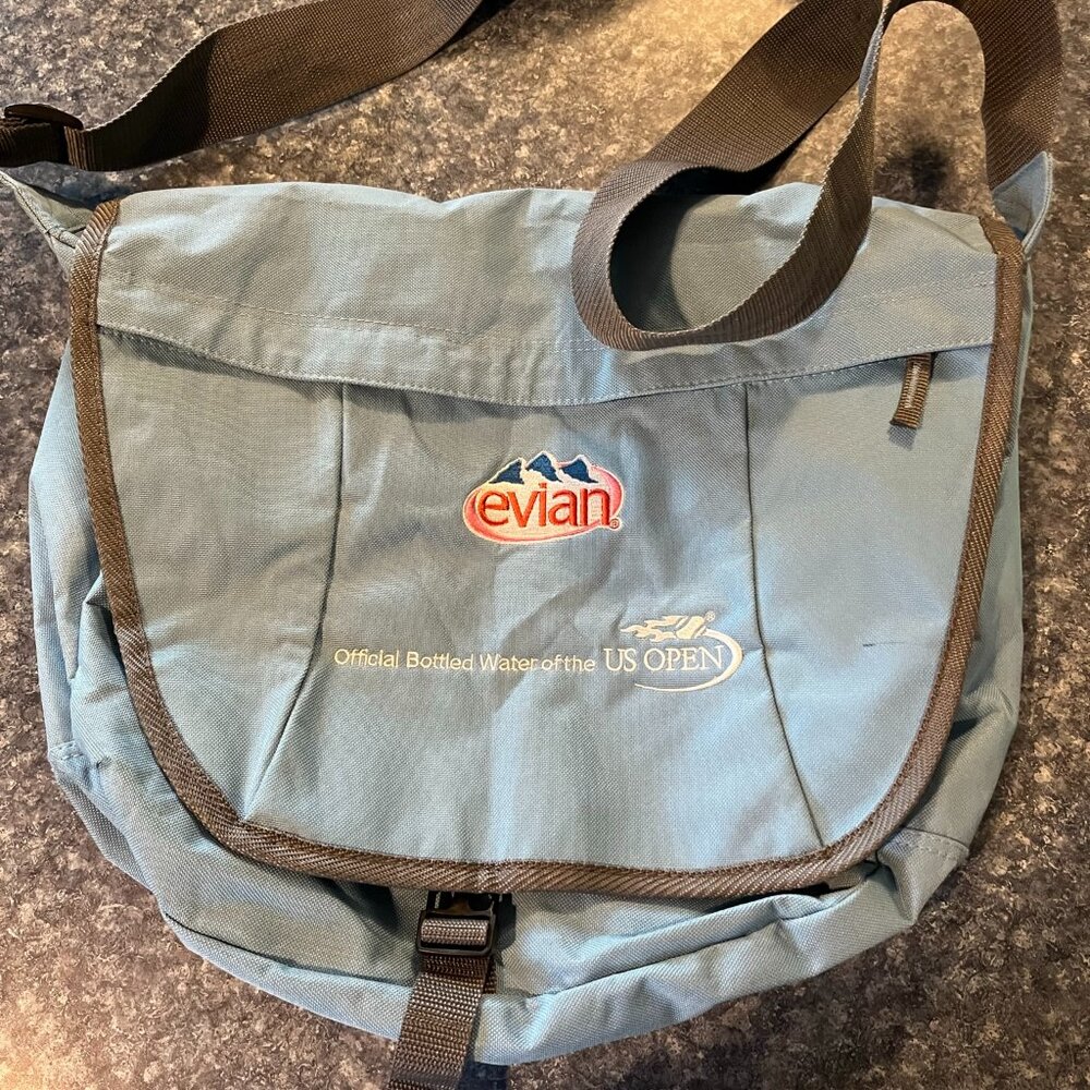 New-vintage- Evian Water blue messenger bag